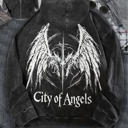 ashed Black "City of Angels" Zip Hoodie-EMMEUS