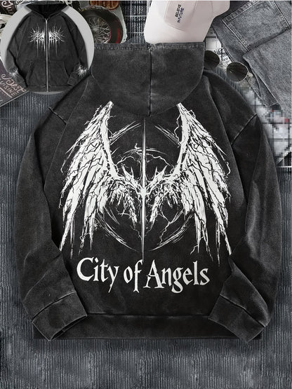 ashed Black "City of Angels" Zip Hoodie-EMMEUS