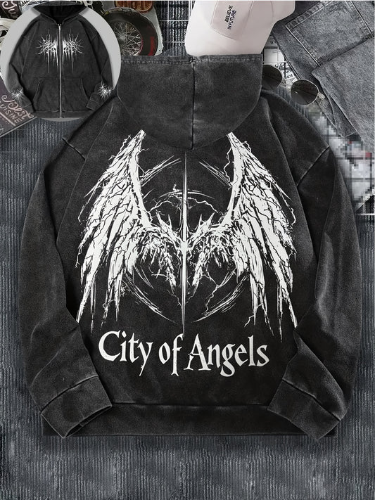 ashed Black "City of Angels" Zip Hoodie-EMMEUS