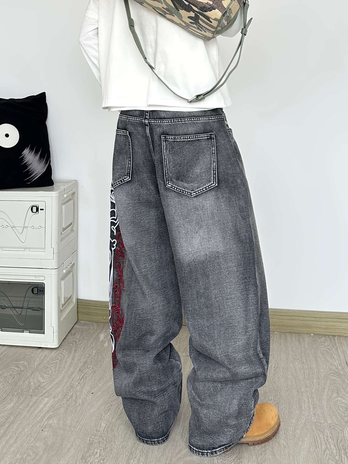 Vintage Dragon Flame Wide-Leg Jeans-Emmeus