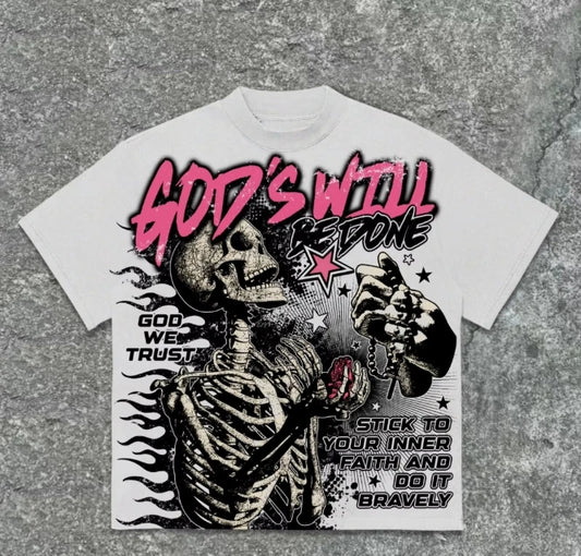 God's Will Skull Retro Street Tee-Emmeus