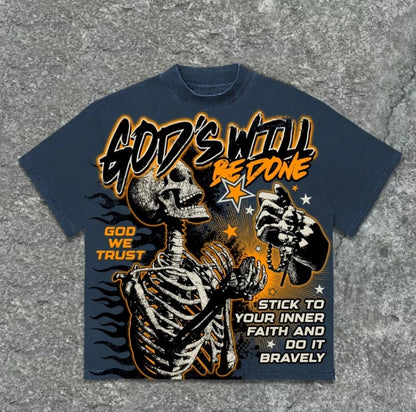 God's Will Skull Retro Street Tee-Emmeus