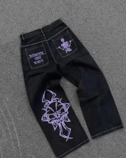 Y2K Skeleton Wide Leg Jeans-EMMEUS