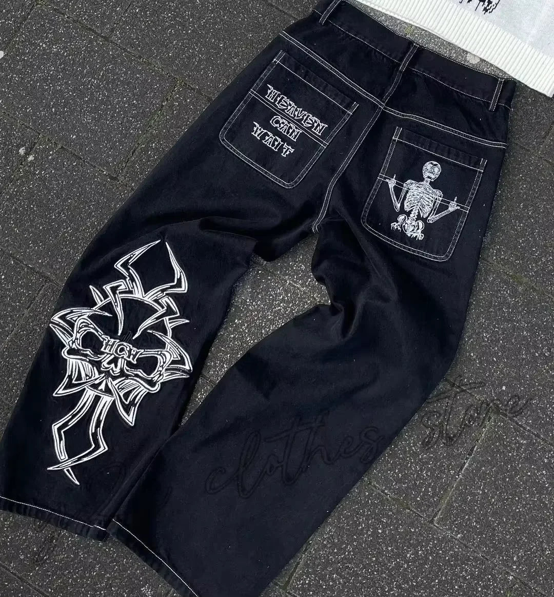 Y2K Skeleton Wide Leg Jeans-EMMEUS