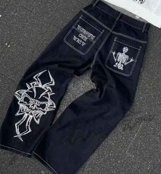 Y2K Skeleton Wide Leg Jeans-EMMEUS