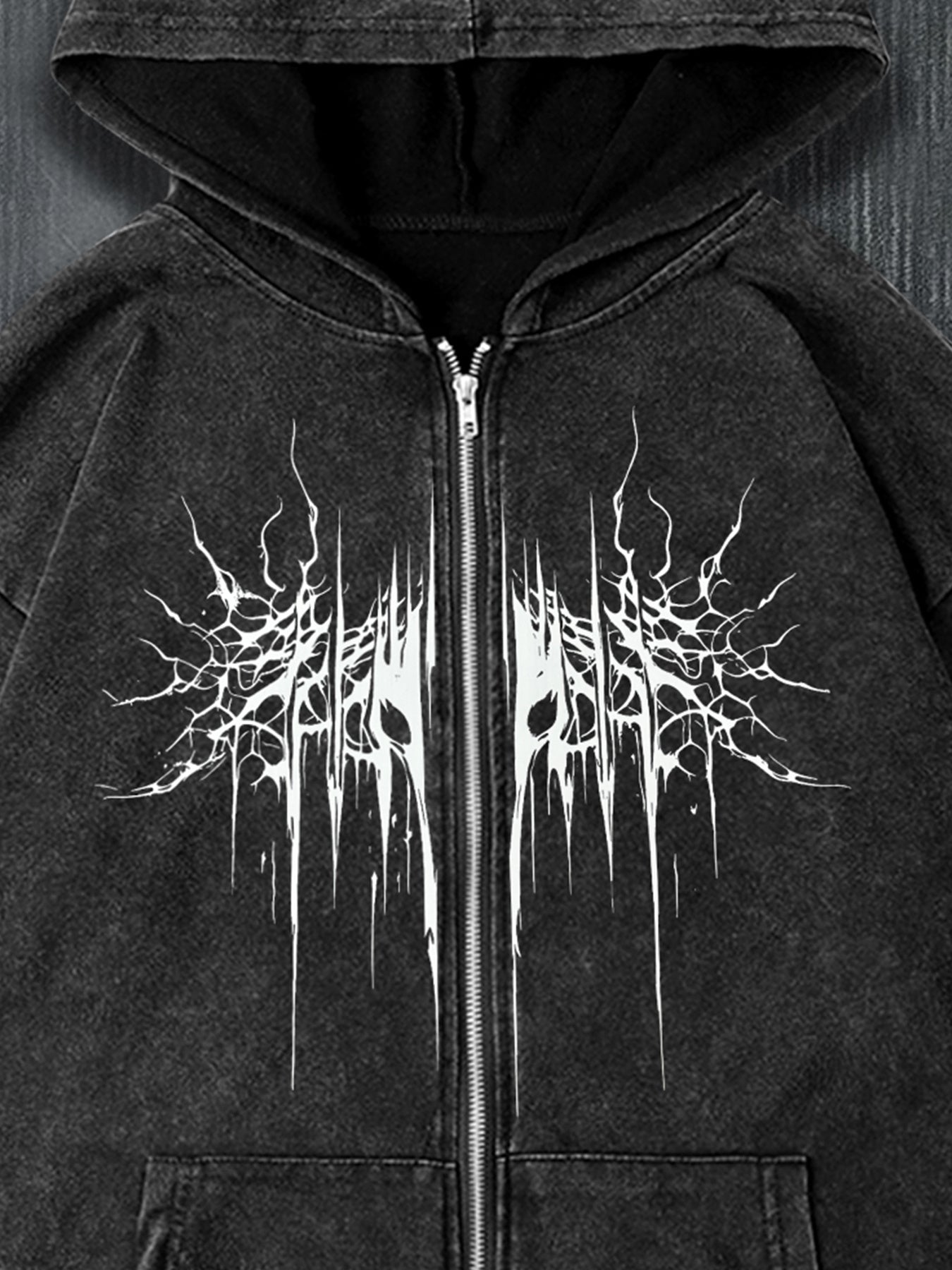 ashed Black "City of Angels" Zip Hoodie-EMMEUS