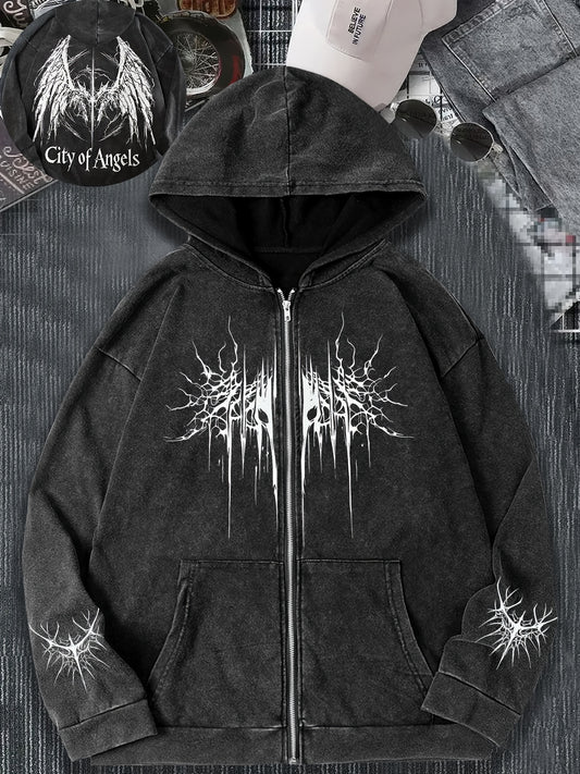 ashed Black "City of Angels" Zip Hoodie-EMMEUS