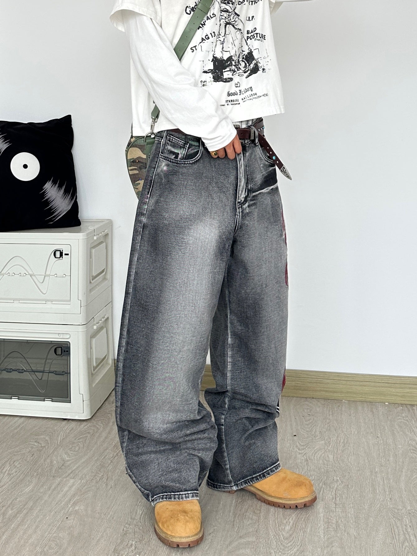 Vintage Dragon Flame Wide-Leg Jeans-Emmeus